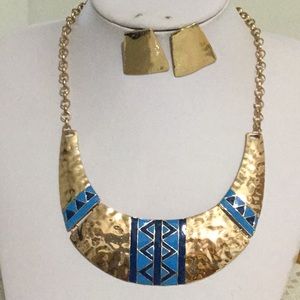 hammered gold tone and blue half moon shape set